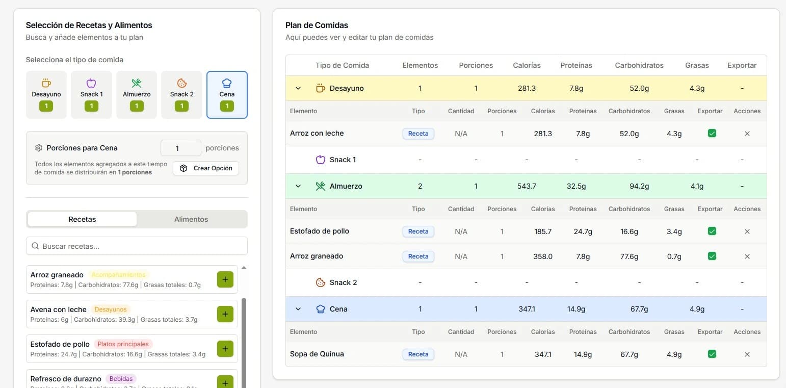 Módulo de planificación nutricional